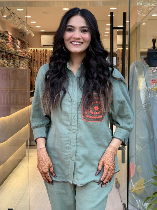 Neck Embroidered Muslin Kaftan Kurta (Copy)