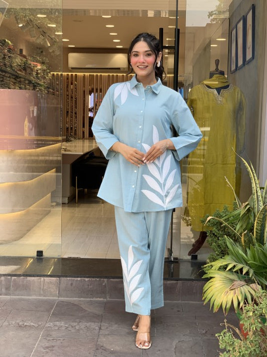 Neck Embroidered Muslin Kaftan