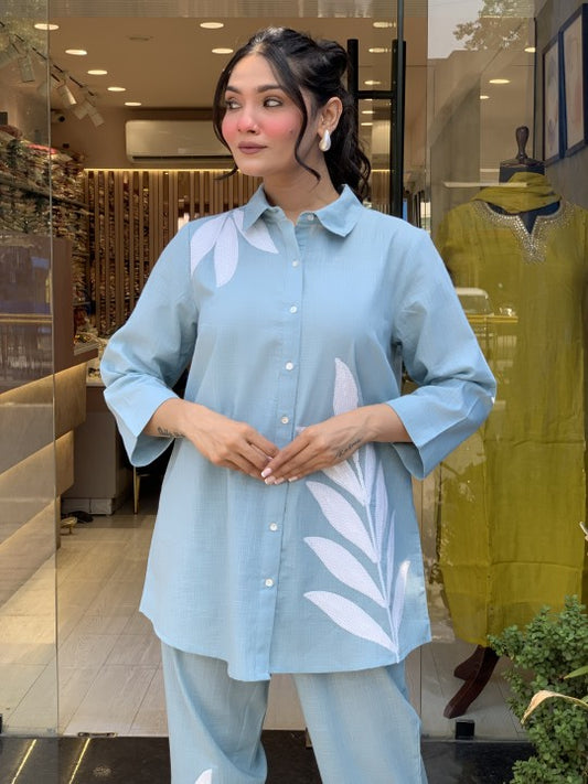 Neck Embroidered Muslin Kaftan